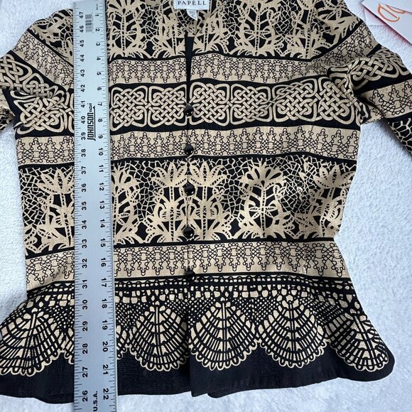 Adrianna Papell Womens Black Beige Silk Button Front Jacket Abstract Floral Sz 8 - Picture 8 of 8